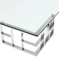 Harlan Coffee Table with Polished Stainless Steel Base Details