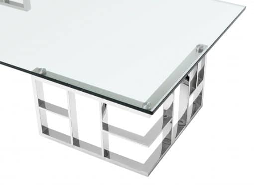 Harlan Coffee Table with Polished Stainless Steel Base Details