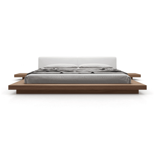 Worth Bed in White Eco Leather and Walnut Front