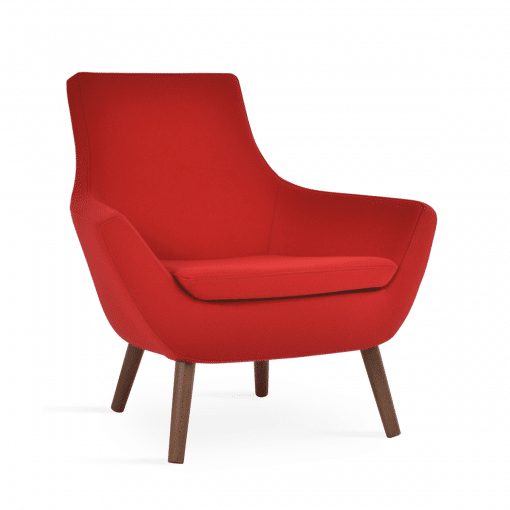 living room rebecca wood armchair red camira wool walnut