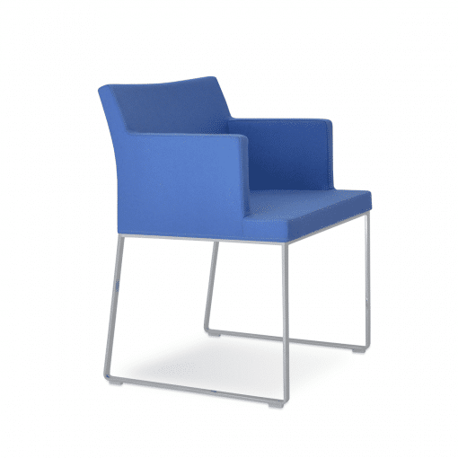 dining chair soho metal sled sky blue camira wool