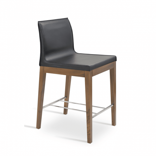 polo wood counter stool american walnut black bonded leather