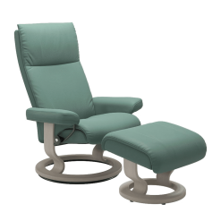 Stressless Aura Classic Chair in Paloma Aqua Green and Whitewash Wood Base
