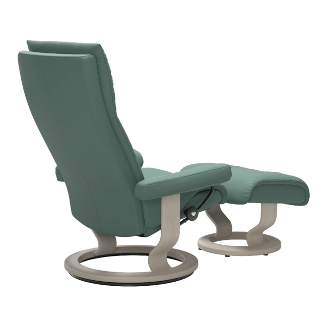 Stressless Aura Classic Chair in Paloma Aqua Green and Whitewash Wood Base Back