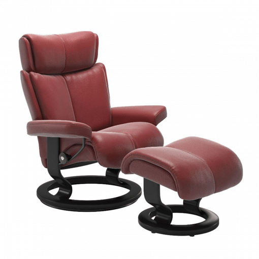 Stressless Magic Classic Chair with Footstool Cori Brick Red and Black Wood