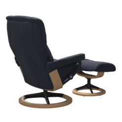 Stressless Mayfair Signature Chair with Footstool Paloma Oxford Blue and Oak Back