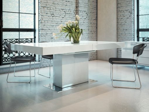 Astor Dining Table in Glossy White Lacquer lifestyle