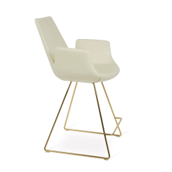 Eiffel arm wire counter stool cream genuine leather gold