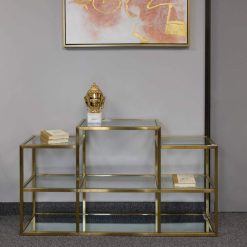 multi level gold console table lifestyle