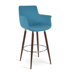 bottega ana bar stool turquoise camira wool walnut and stainless steel base