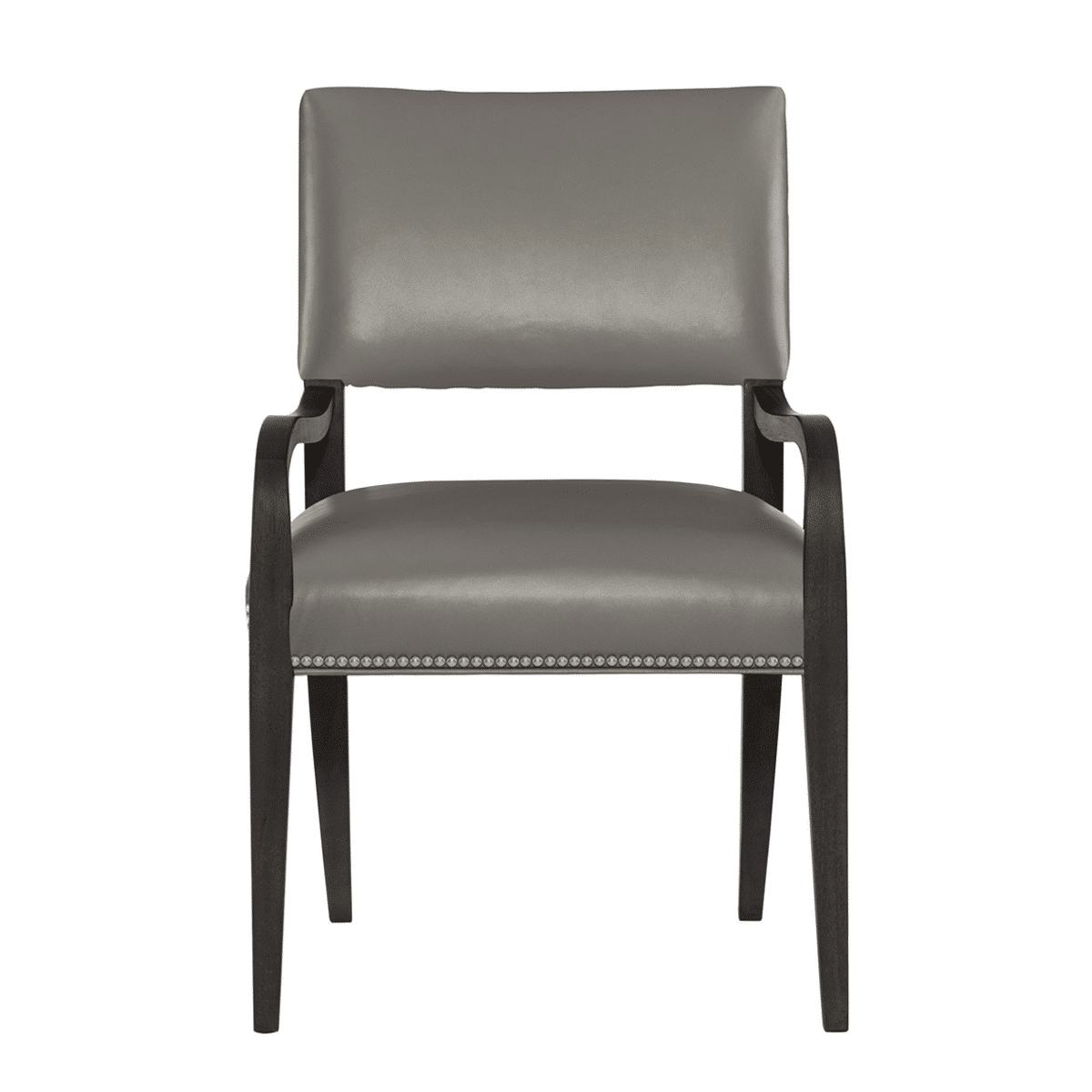 Moore Arm Chair In Leather Upholstery, Black Leather Arm Dining Chair