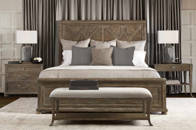 Rustic Patina Bed with Wood Finish Peppercorn Liveshot