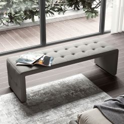 Broad Bench in Warm Grey Leather Liveshot