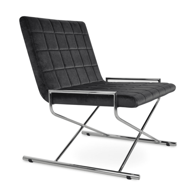 Chelsea X Lounge Chair in Grey Velvet and Chrome