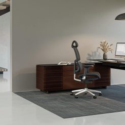 Corridor L Shaped Office Desk Liveshot in Chocolate Stained Walnut