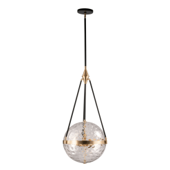 Harmony W Pendant in Natural Brass and Water Glass