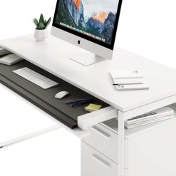 Linea Console Desk in Satin White Details