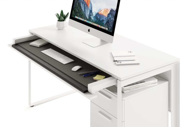 Linea Console Desk in Satin White Details