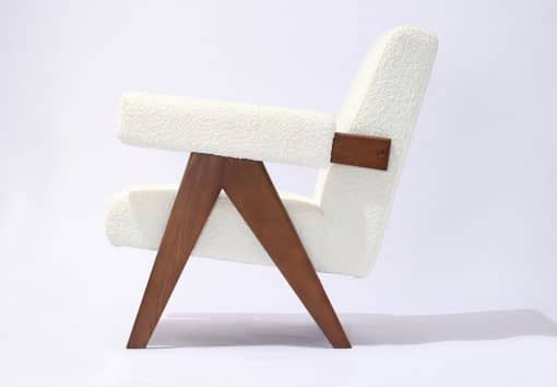 Pierre J Lounge Arm Chair in White Boucle Fabric Side