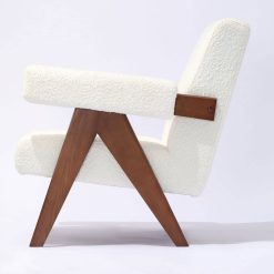 Pierre J Lounge Arm Chair in White Boucle Fabric Side