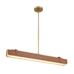 Valise W Linear Pendant in Vintage Brass and Cognac Leather