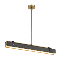 Valise W Linear Pendant in Vintage Brass and Tuxedo Leather