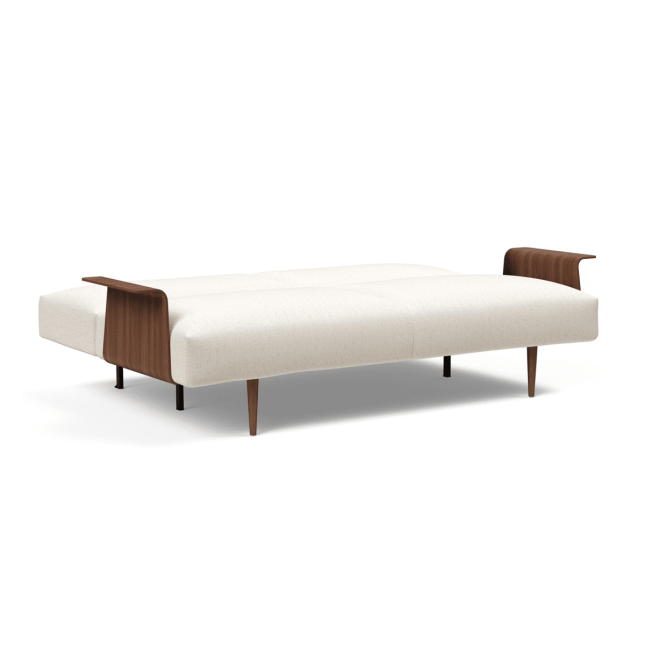 Frode Sofa Bed with Walnut Arms in Boucle Off White Open