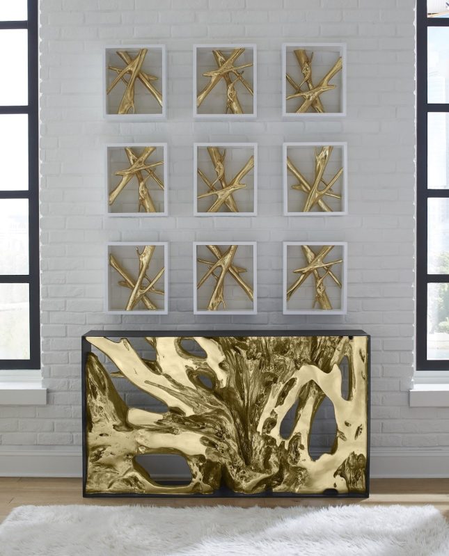 Cast Root Console Table in Gold Leaf W Liveshot