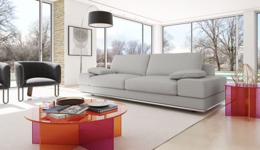 Murray Sofa in Pearl Grey Leather Liveshot