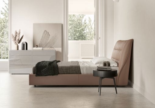 Renwick Bed in Warmed Cognac Eco Leather Liveshot