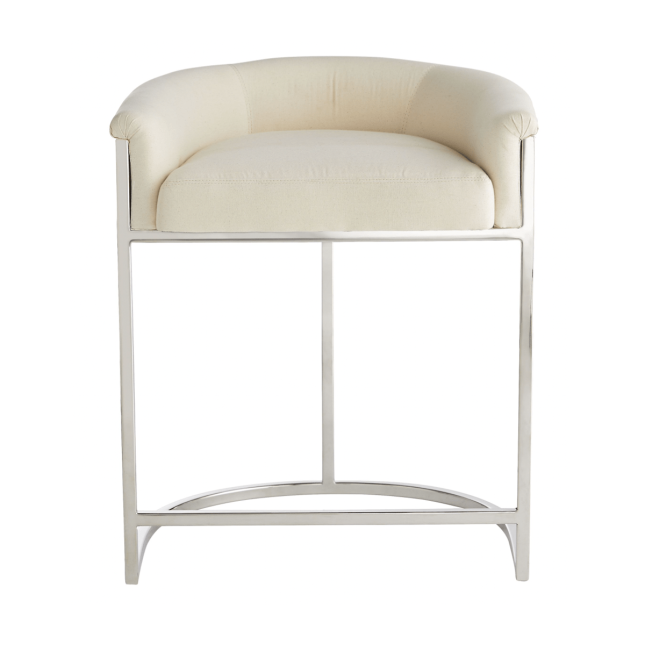 Carillo Counter Stool in Muslin and Polished Nickel Front