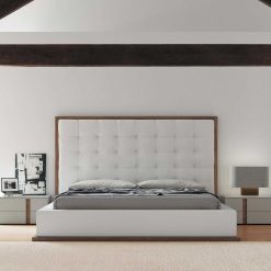 Ludlow Bed in White Eco Leather and Walnut Liveshot