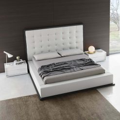 Ludlow Bed in White Eco Leather and Wenge Liveshot