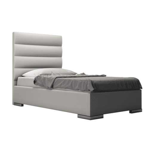 Prince Twin Size Bed in Pearl Grey Eco Leather Angle