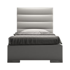Prince Twin Size Bed in Pearl Grey Eco Leather Front