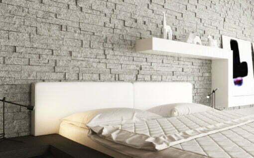Worth Bed in White Eco Leather and Grey Oak Details