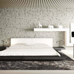 Worth Bed in White Eco Leather and Grey Oak Liveshot