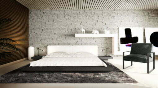 Worth Bed in White Eco Leather and Grey Oak Liveshot
