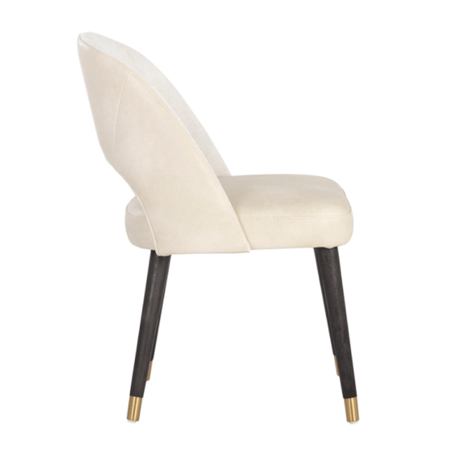 Monae Dining Chair in Bravo Cream Leatherette and Polo Club Muslin Fabric Side