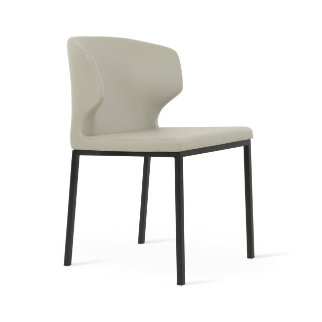 AMED DINING CHAIR METAL BLACK SEAT LEATHERETTE F SOFT LIGHT GREY CHAIR
