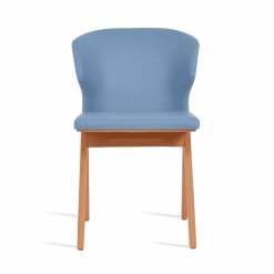 Amed Fino Dining Chair Light Blue Leatherette and Beech Wood Natural Custom Order
