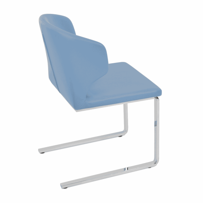 Amed Flat Dining Chair in Light Blue Leatherette Back View Custom Order