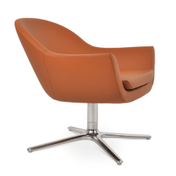 Madison Oval Swivel Chair Caramel Italian Genuine Leather Polished SS