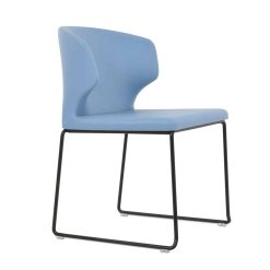 AMED STACKABLE WIRE SEAT LEATHERETTE SOFT BLUE BLACK POWDER BASE