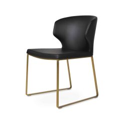 AMED SLED DINING CHAIR BRASS PPM FR BLACK LEATHERRETE