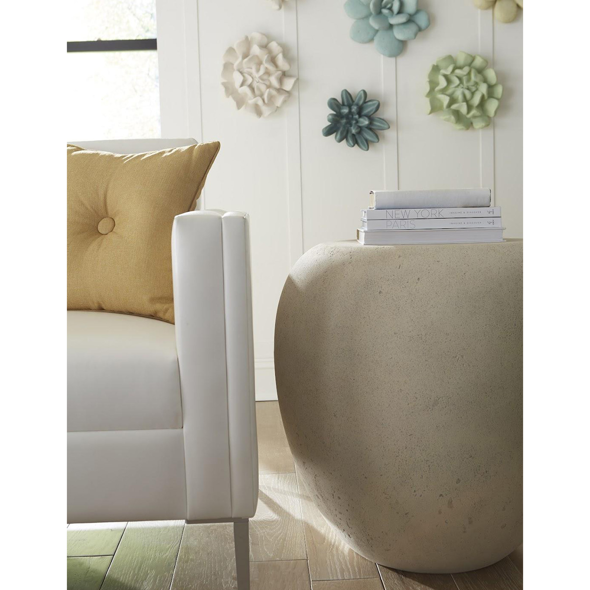river stone side table