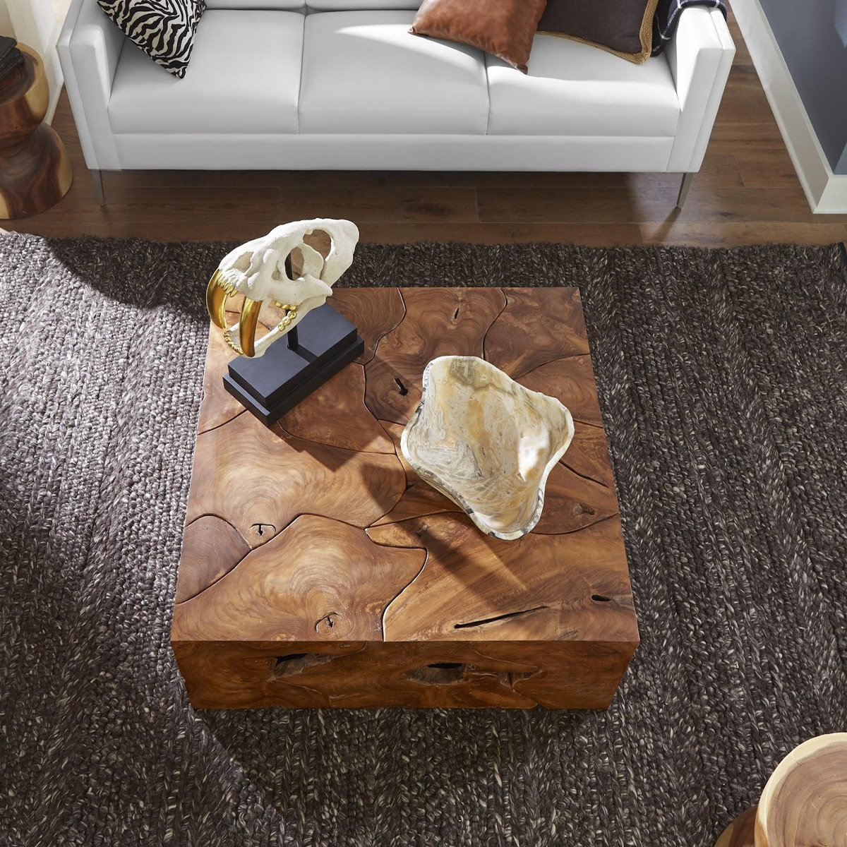 teak slice coffee table