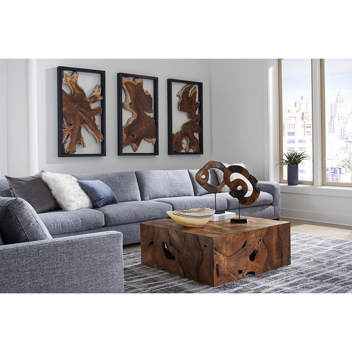 teak slice coffee table