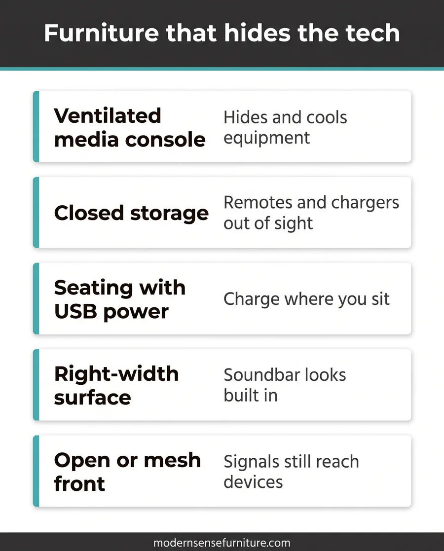 Card guide to furniture that hides technology in a smart living room