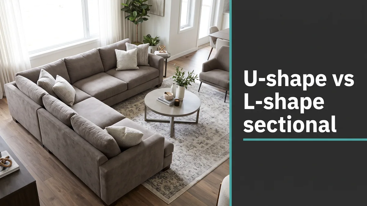 Modern L-shaped sectional in a bright room illustrating the u-shape vs l-shape sectional choice